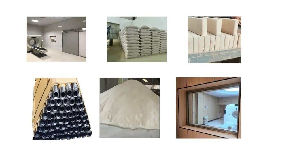 Vật liệu ngăn tia X tốt nhất sử dụng trong thi công phòng X-quang gồm gạch barite, bột barite, tấm chì, cửa chì, kính chì chuyên dụng